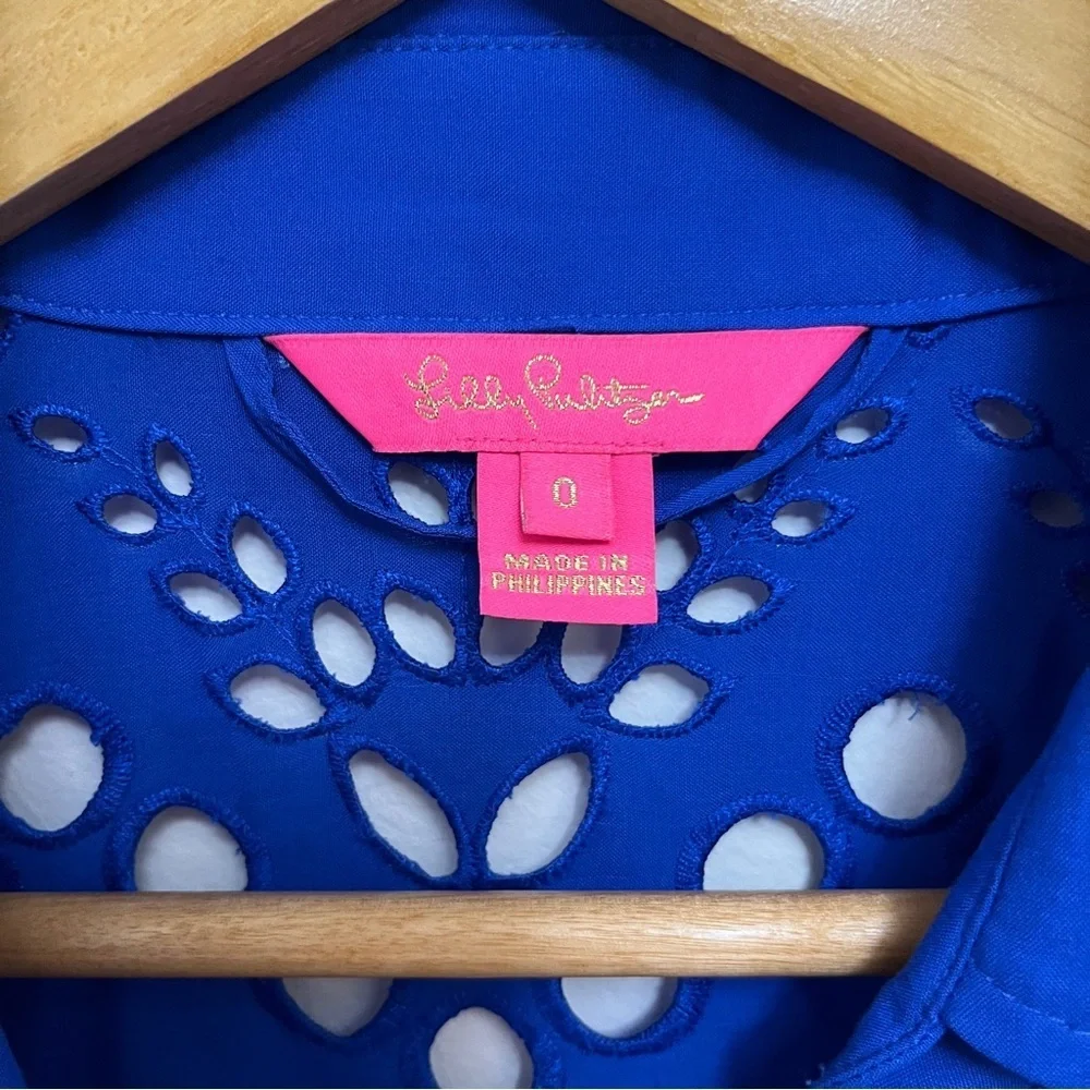 Lilly Pulitzer Borealis Blue Amrita Midi Eyelet Shirtdress Sundress Size 0 - Picture 6 of 7